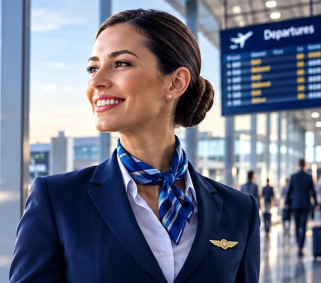 Travel industry professional at a modern airport terminal